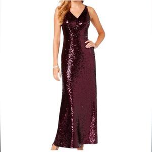 Nightway Purple Metallic Sequined V-Neck Romantic Formal Evening Gown Dress 4